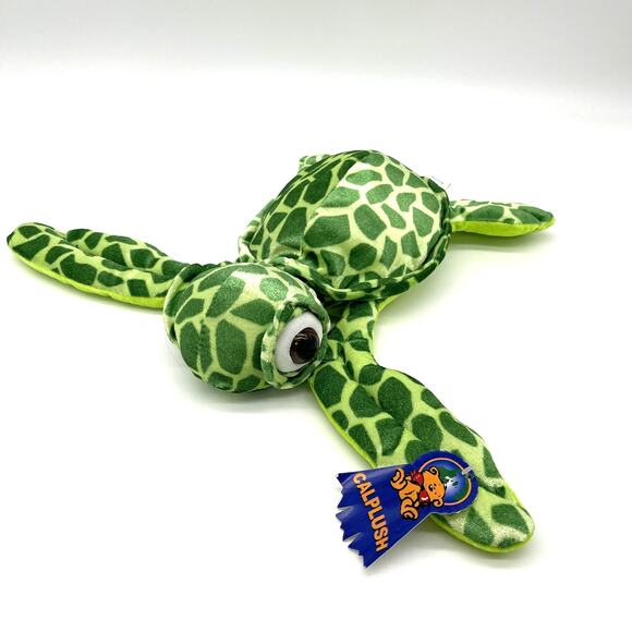 Calplush Sea Turtle Plush Green Stuffed Animal 12in Oceancore Coastal Beach - Picture 1 of 12
